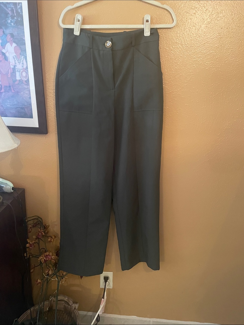 River Island Dark Green Wide-Leg High-Waist Trousers